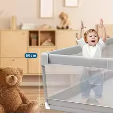 IMBABY מגרש משחקים לתינוקות בצבע אפור בהיר Corralito עם טבעת משיכה, מחסום בטיחות לילדים, גדר כדור משחק Playpen